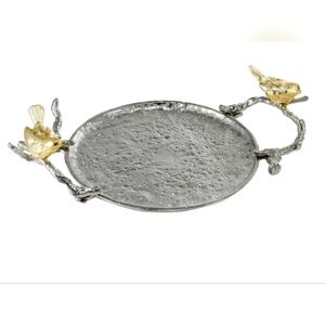 Silver Tray with Gold Bird Accents